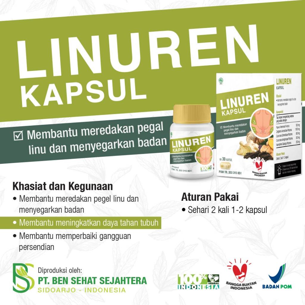Linuren Herbal 30 Kapsul Membantu Meredakan Pegal Linu dan Menyegarkan Badan